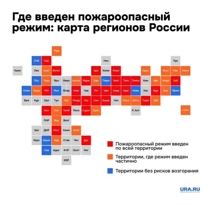 Почти вся Россия находится под риском возникновения лесных пожаров